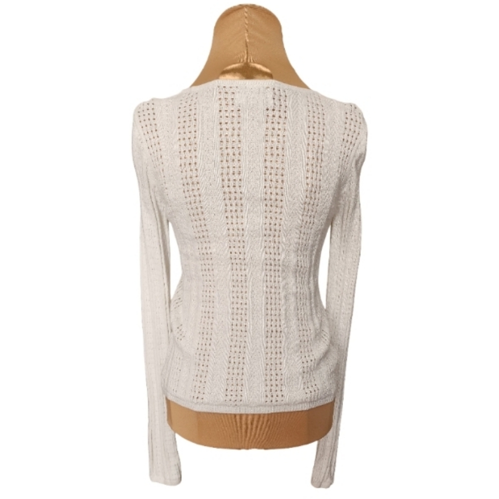 Hollister White Pointelle Knit Scoop V-Neck Y2K Fitted Sweater Medium - Picture 2 of 7